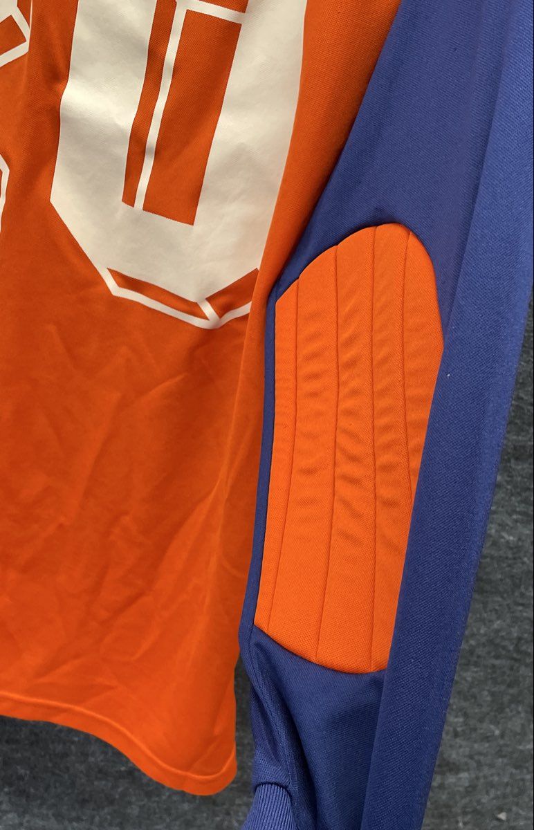 Vintage Y2K Adidas Men's Goalkeeper Jersey Orange Blue Padded Climalite Sz S
