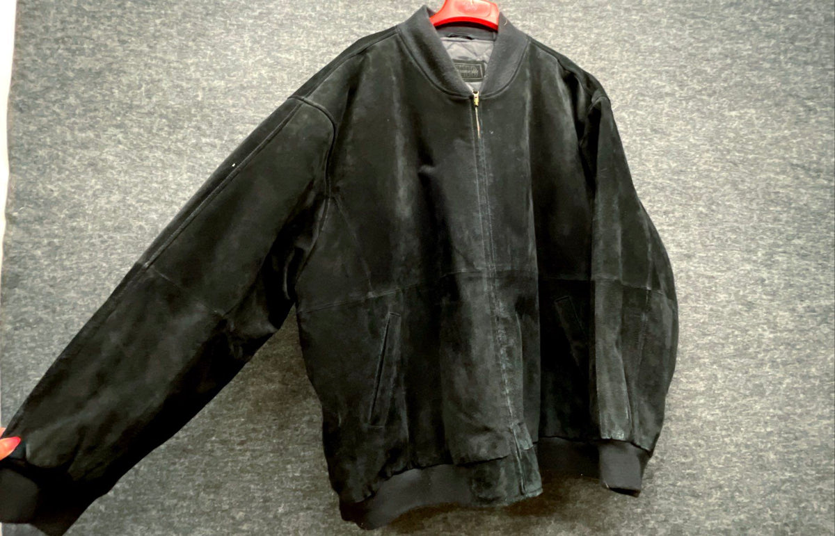 Urban Baron Men's Black Suede Bomber Jacket Quilted Lined Full Zip L
