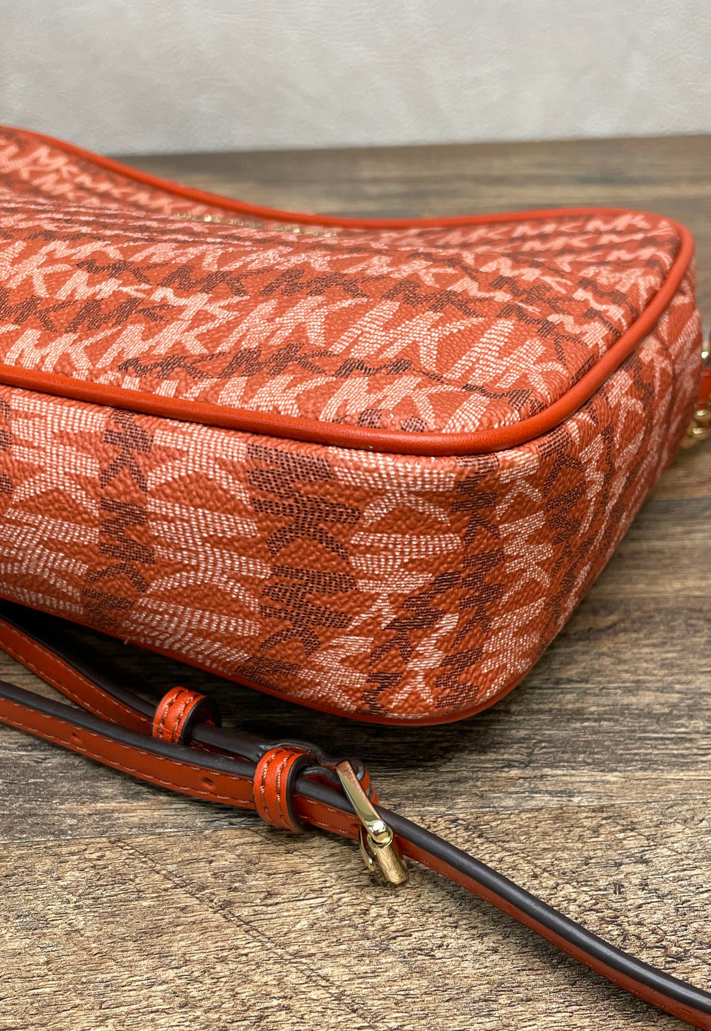 Michael Kors Red Monogram Zebra Print Crossbody Camera Bag Gold Hardware
