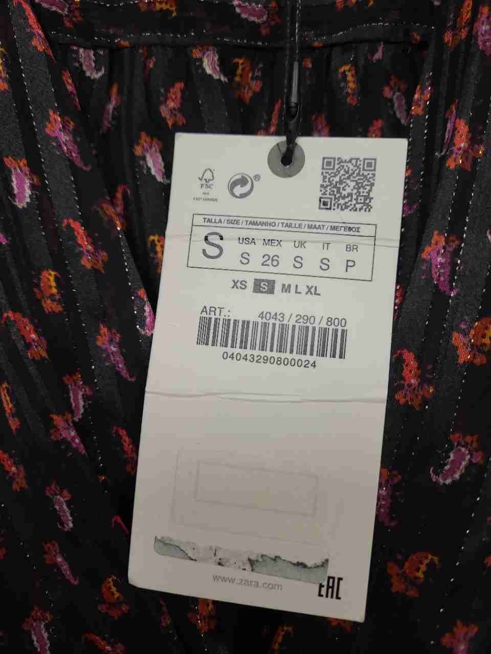Zara Women's Black Paisley Cropped Twist Front Metallic Blouse Top NWT Sz S