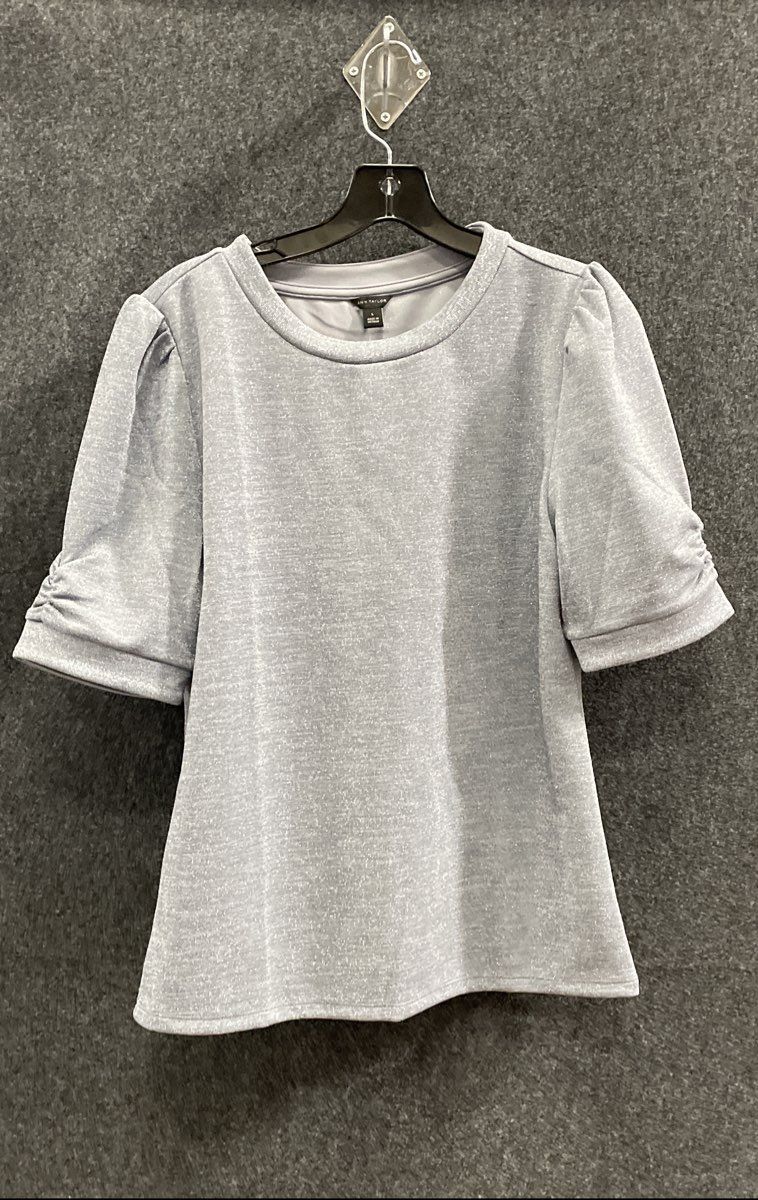 Ann Taylor Women's Silver Metallic Puff Short Sleeve Top Sz L NWT