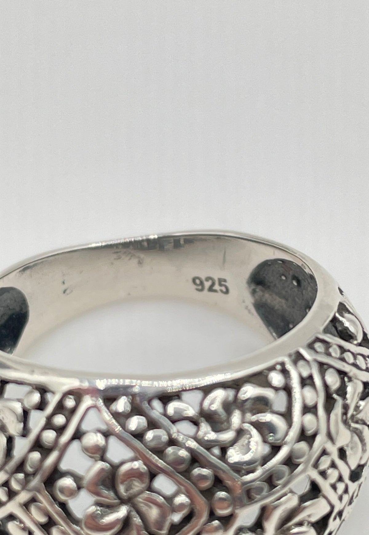925 Sterling Silver Flower Filigree Dome Ring 4.7g