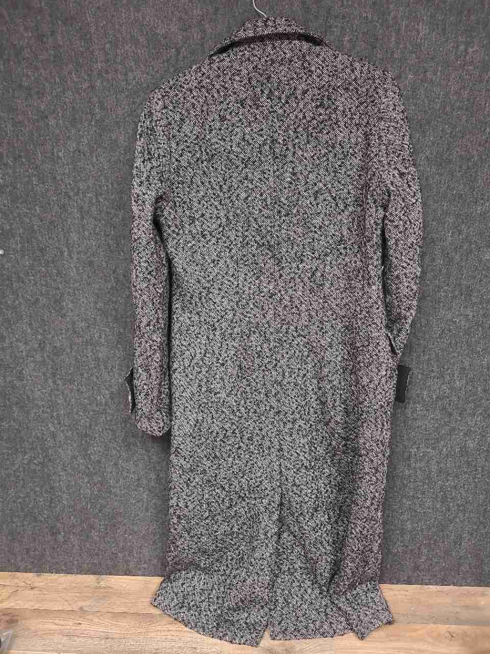 Express Women's Tweed Long Coat Double Breasted Gold Buttons Recycled Wool Sz M