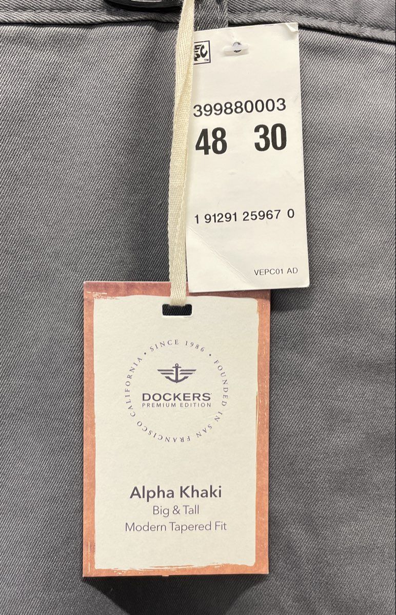 Dockers Men's Grey Alpha Khaki Big & Tall Modern Tapered Fit Pants Sz 48x30 NWT