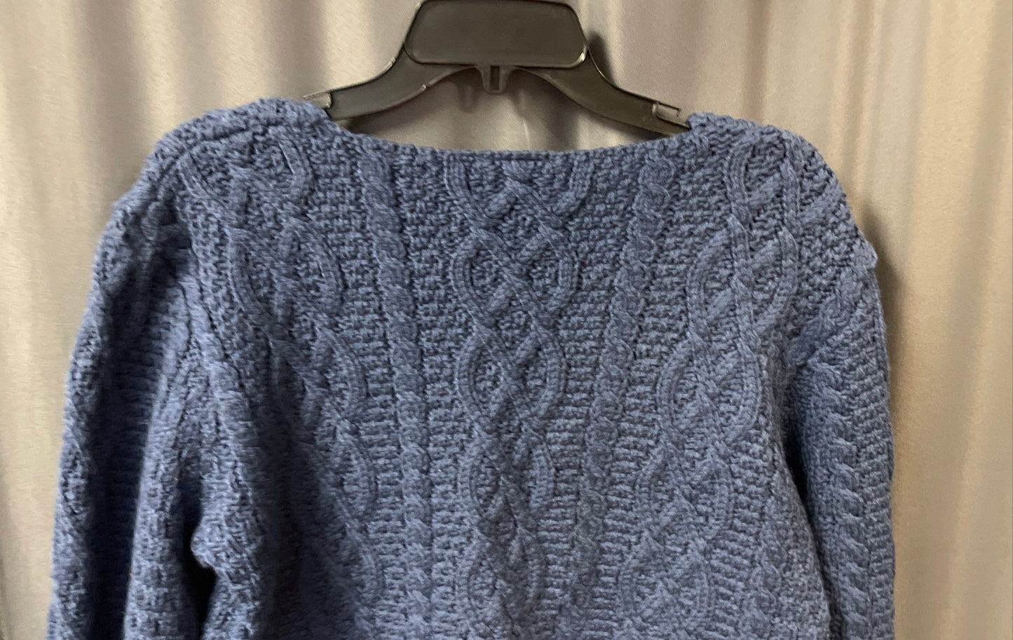 Vintage Paul James Men's Blue Wool Cable Knit V-Neck Sweater England Sz M