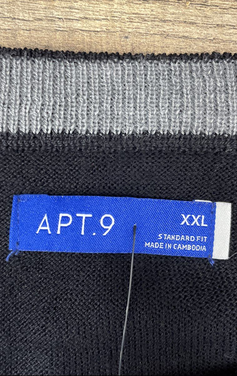 Apt. 9 Men's Mineral Black Merino Blend Crewneck Sweater Standard Fit XXL NWT