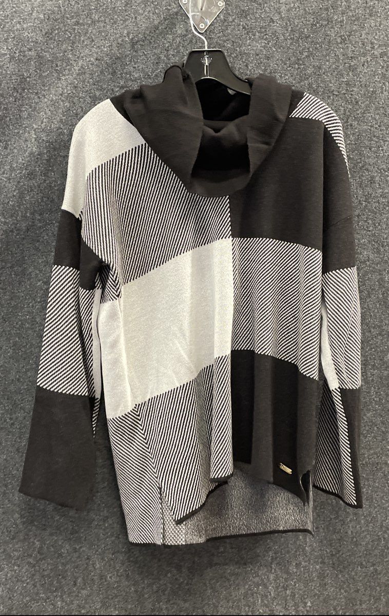Calvin Klein Women's Black White Colorblock Cowl Neck Checkered Sweater Sz M