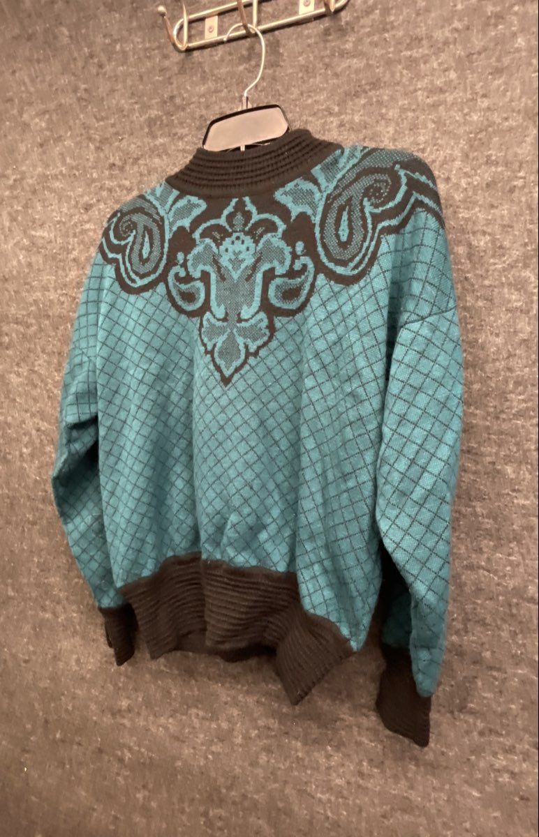Vintage 80s Dalton 100% Wool Quarter Zip Paisley Mock Neck Sweater Sz M
