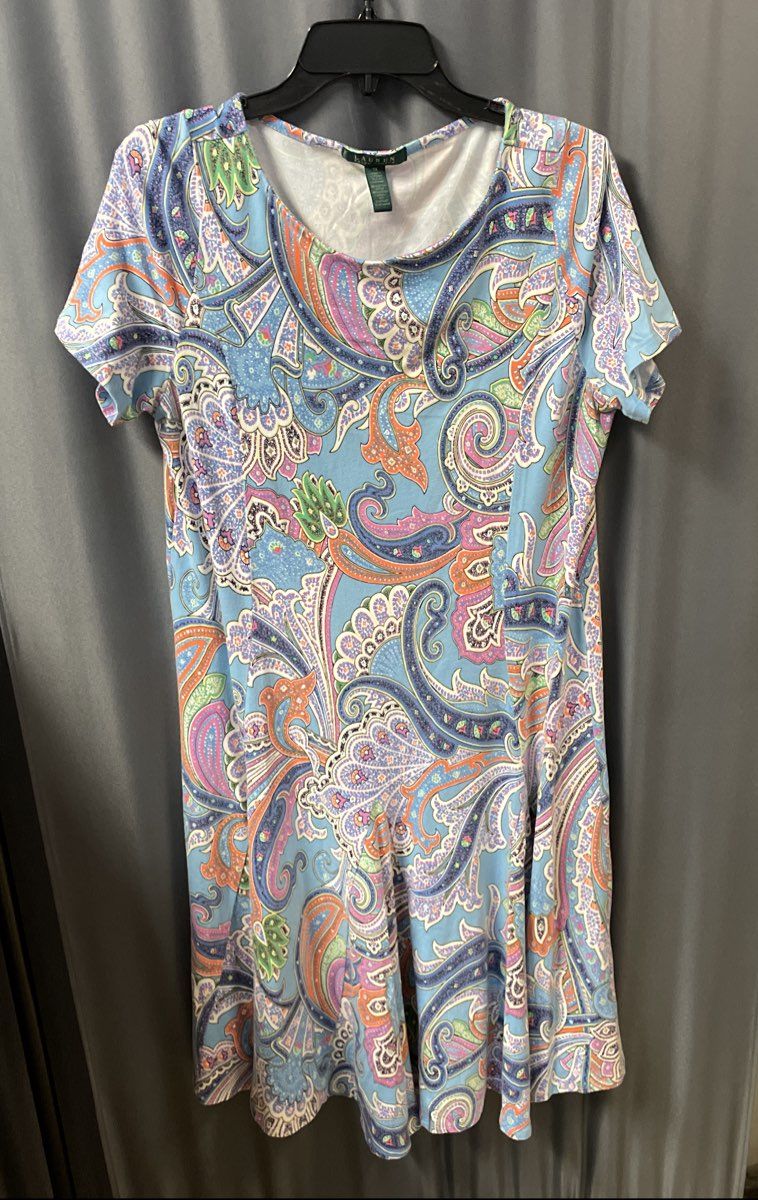 Lauren Ralph Lauren Women's Blue Paisley Print Short Sleeve Dress Sz 1X