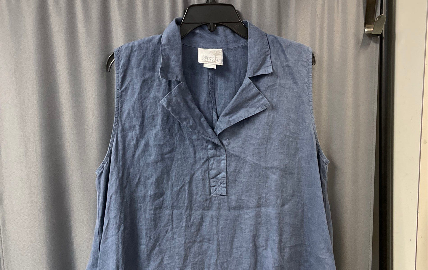 La Fixsun Women's Blue Sleeveless Linen Midi Dress Pockets Side Slits Sz S
