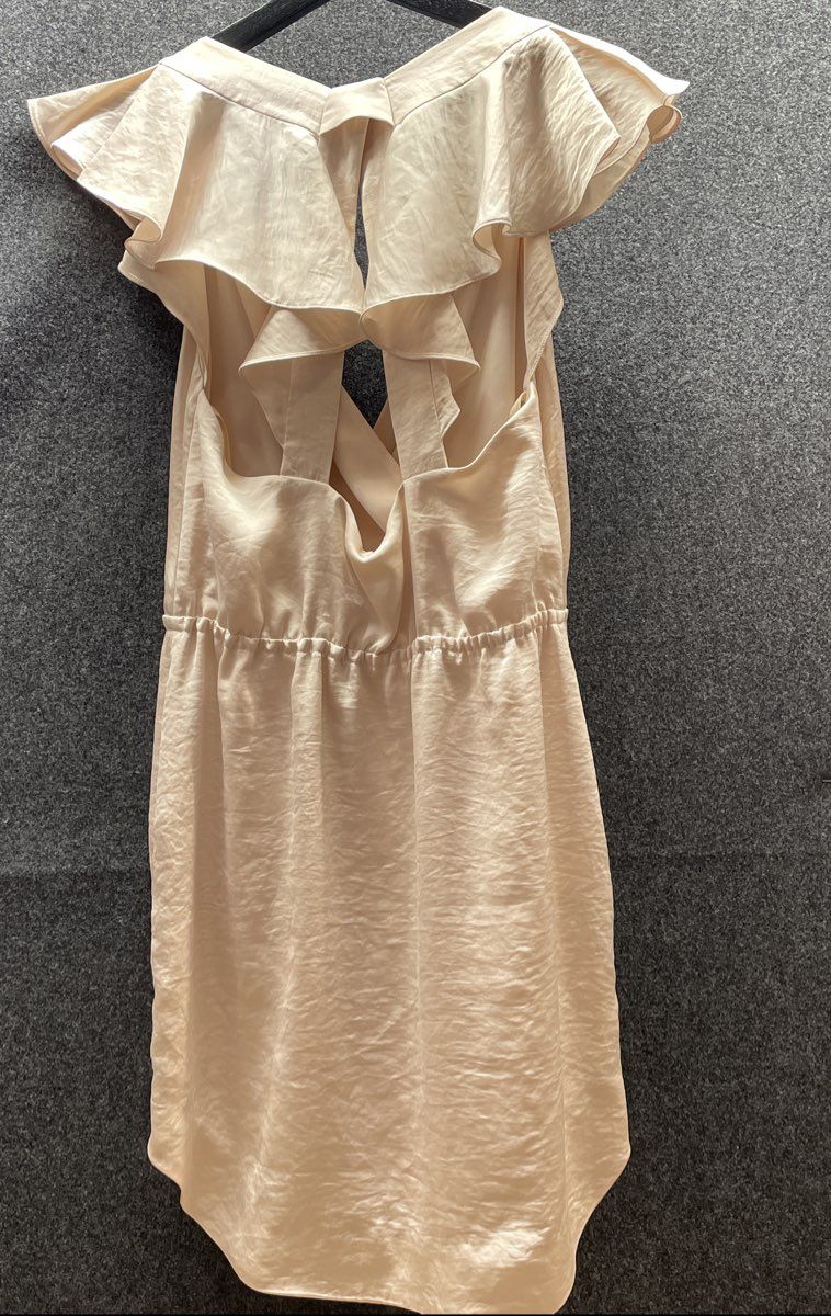BCBGeneration Women's Meringue Beige Surplice Ruffle Mini Dress Sz M NWT