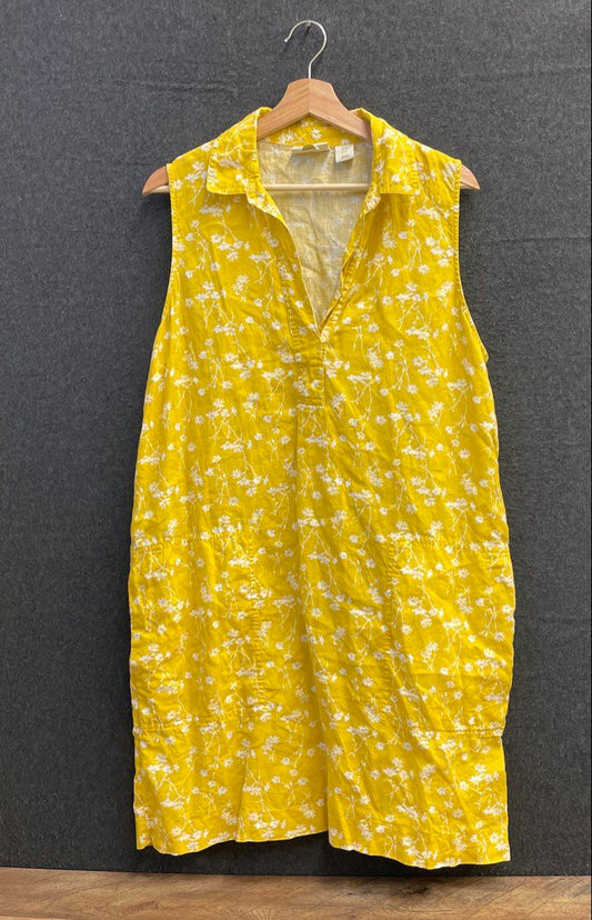Cynthia Rowley Women's Yellow Floral 100% Linen Sleeveless Shift Dress Size 14