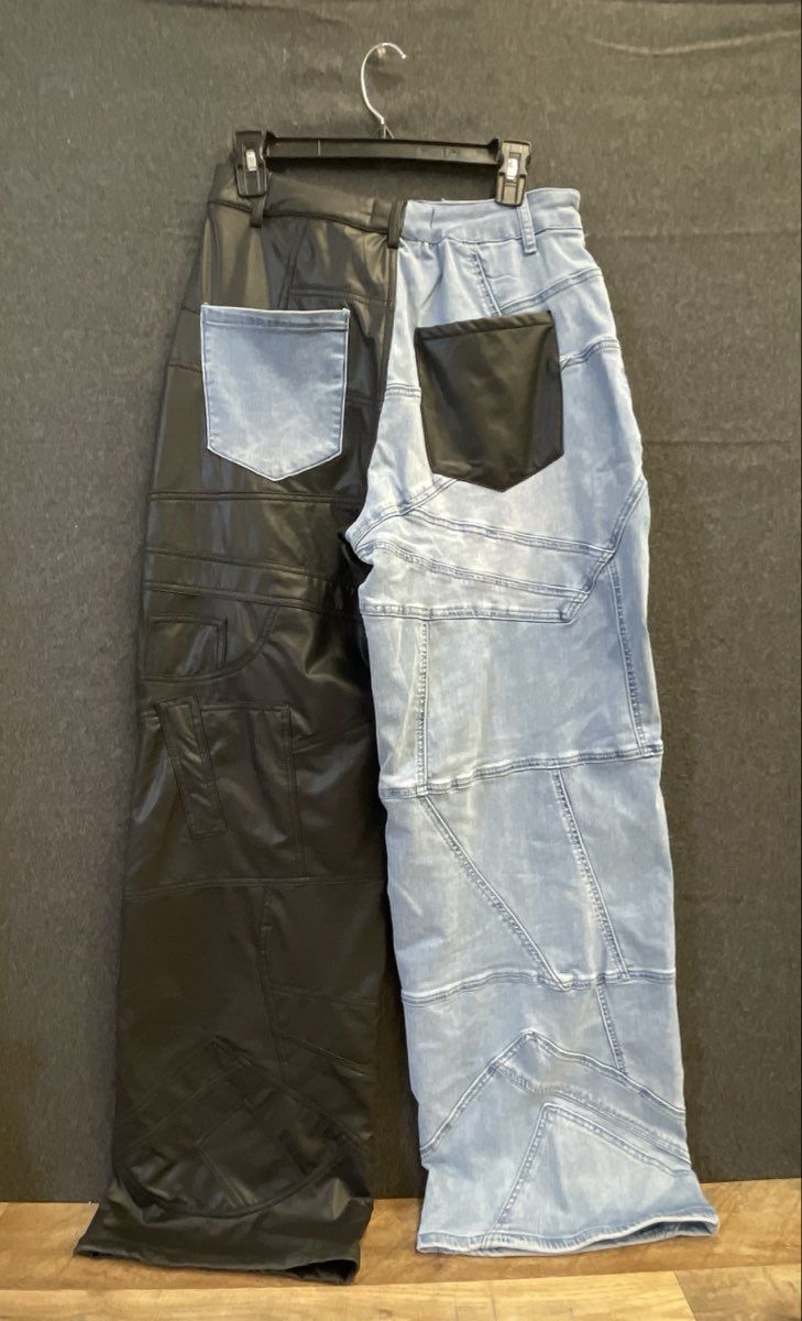 Akira Women's Extreme Stretch Patchwork Wide Leg Jeans Blue Black Sz 11