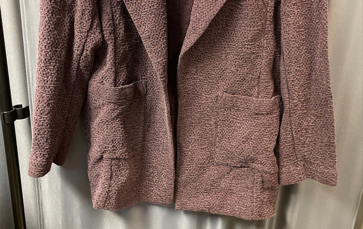 Eileen Fisher Women's Purple Textured Knit Open Front Tencel Cotton Jacket Sz L