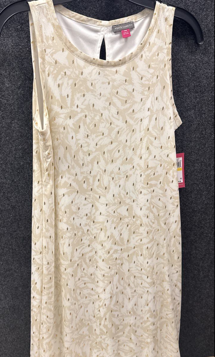 Vince Camuto Women's Natural Sand Floral Metallic Fleck Maxi Dress Sz PM NWT
