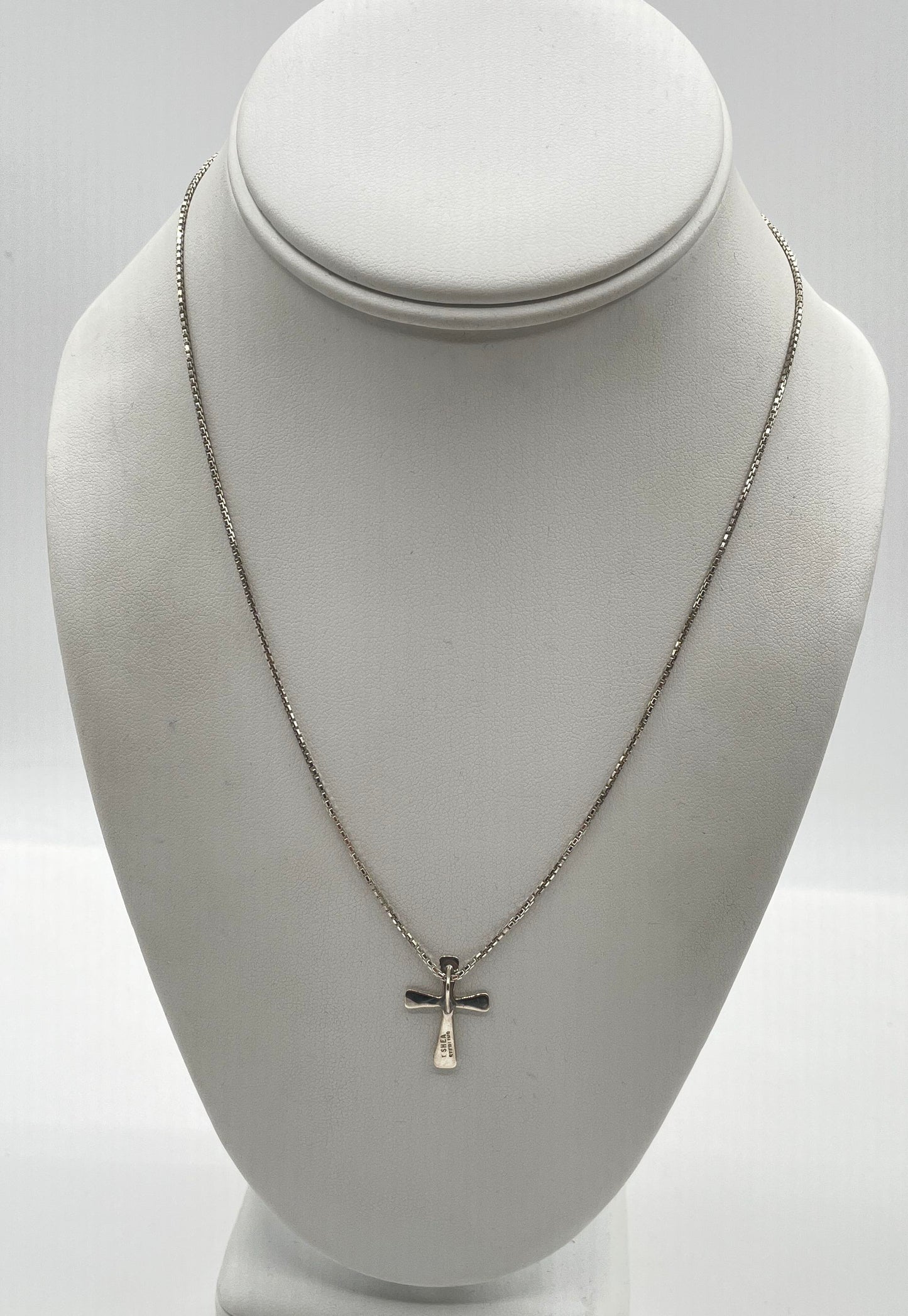 T. Shea 925 Sterling Silver Cross Pendant W/ Box Chain Necklace 4.1g