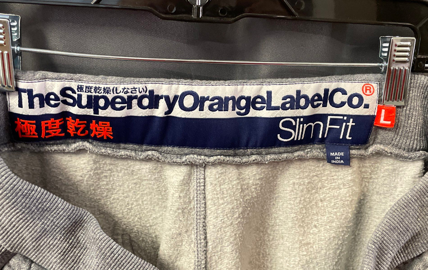 Superdry Men's Gray Orange Label Slim Fit Fleece Joggers Sweatpants Sz L