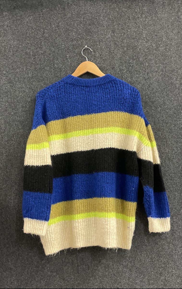 Kangol Striped Fuzzy Knit Crewneck Sweater Multi-Color Logo Patch Size M