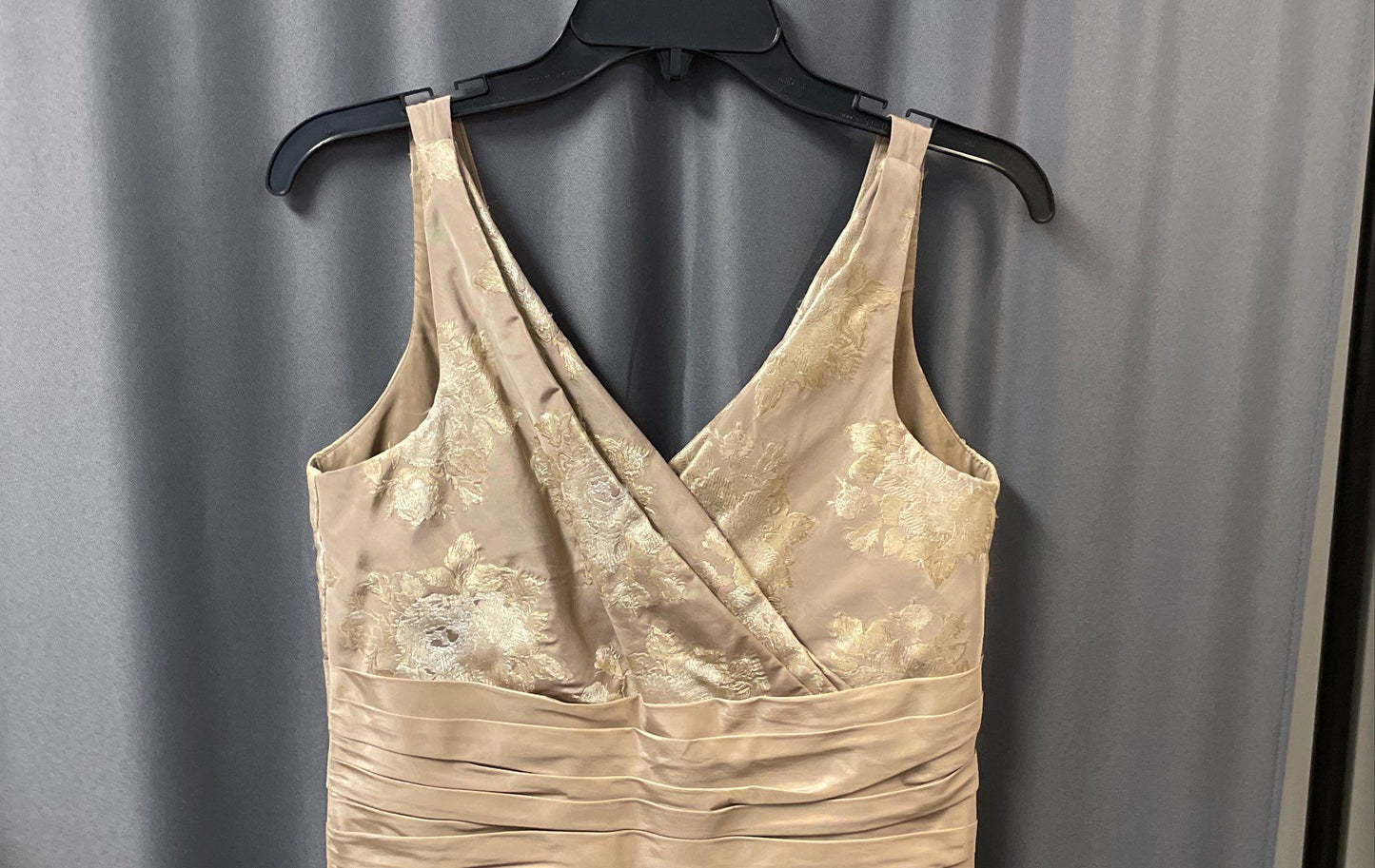 Vintage Y2K Siri Women's Beige Champagne Floral Brocade Dress Silk Trim Sz 10