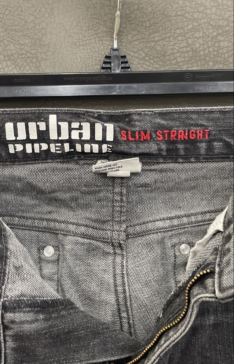Urban Pipeline Men's Grey Slim Straight Faded Washed Cotton Jeans Size 34x34