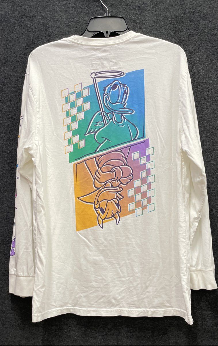 Disney Men's Long Sleeve T-Shirt White Donald Duck Angel Devil Graphic Sz L
