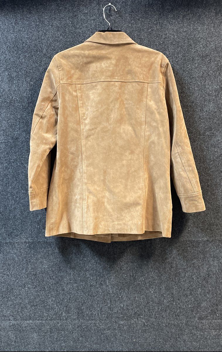 BGSD Men's Brown 100% Suede Leather Button Front Coat Jacket Size Large