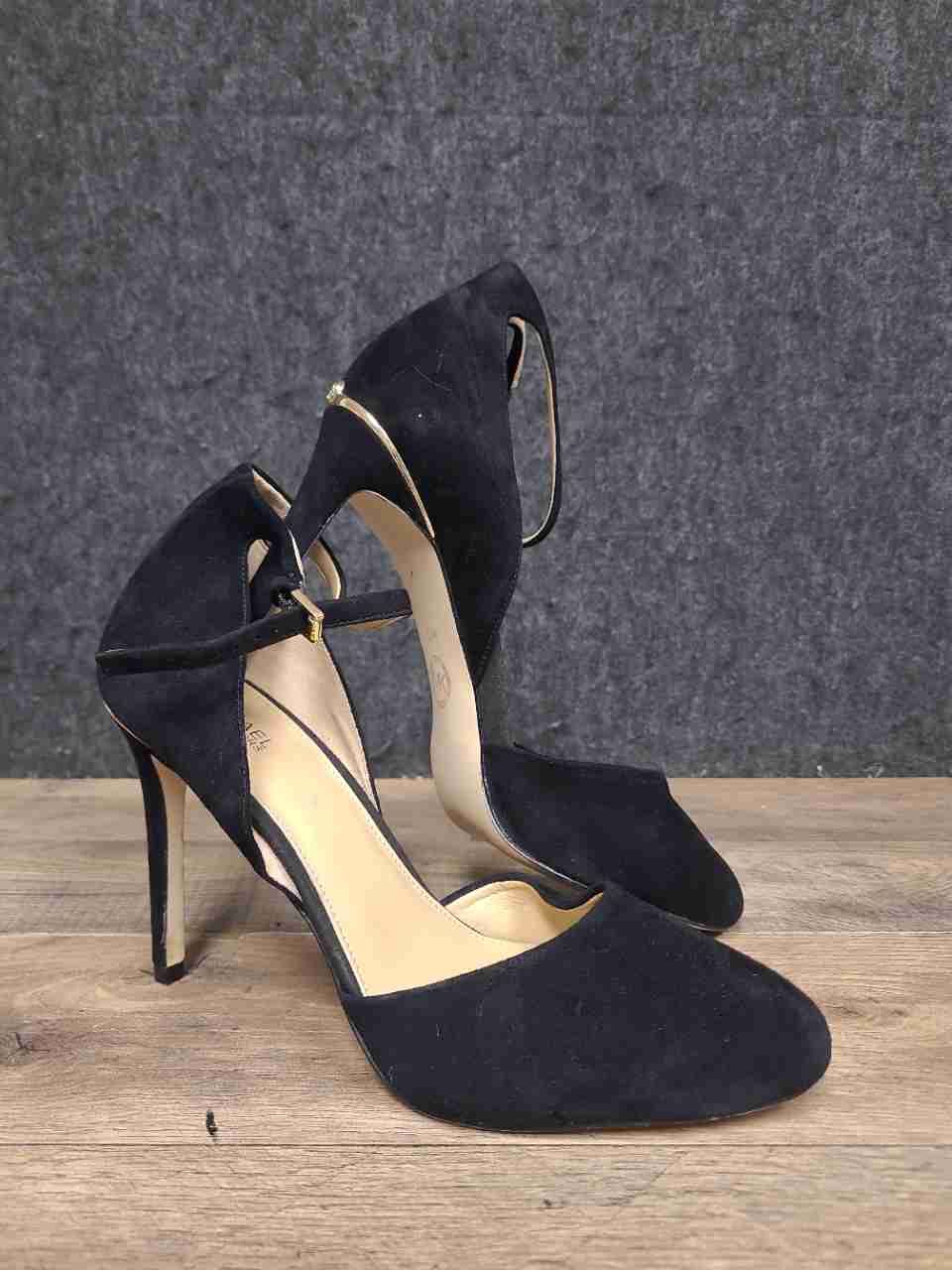 Michael Kors Georgia Black Suede Ankle Strap D'Orsay Pumps Heels Size 8.5