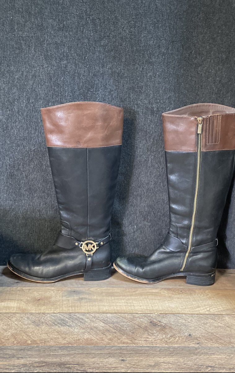 Michael Kors Two Tone Black Brown Leather Riding Boots Women's Size 8M