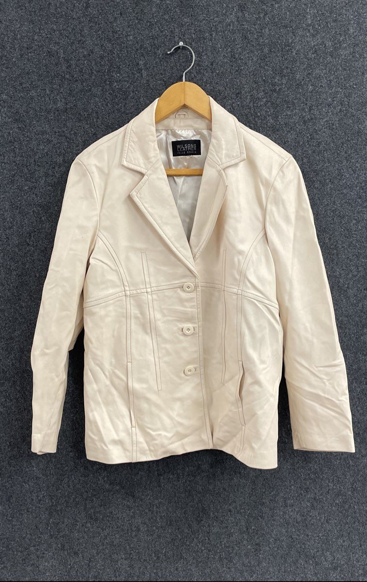 Wilsons Leather Pelle Studio Women's Cream Blazer Jacket Vintage Y2K Sz M