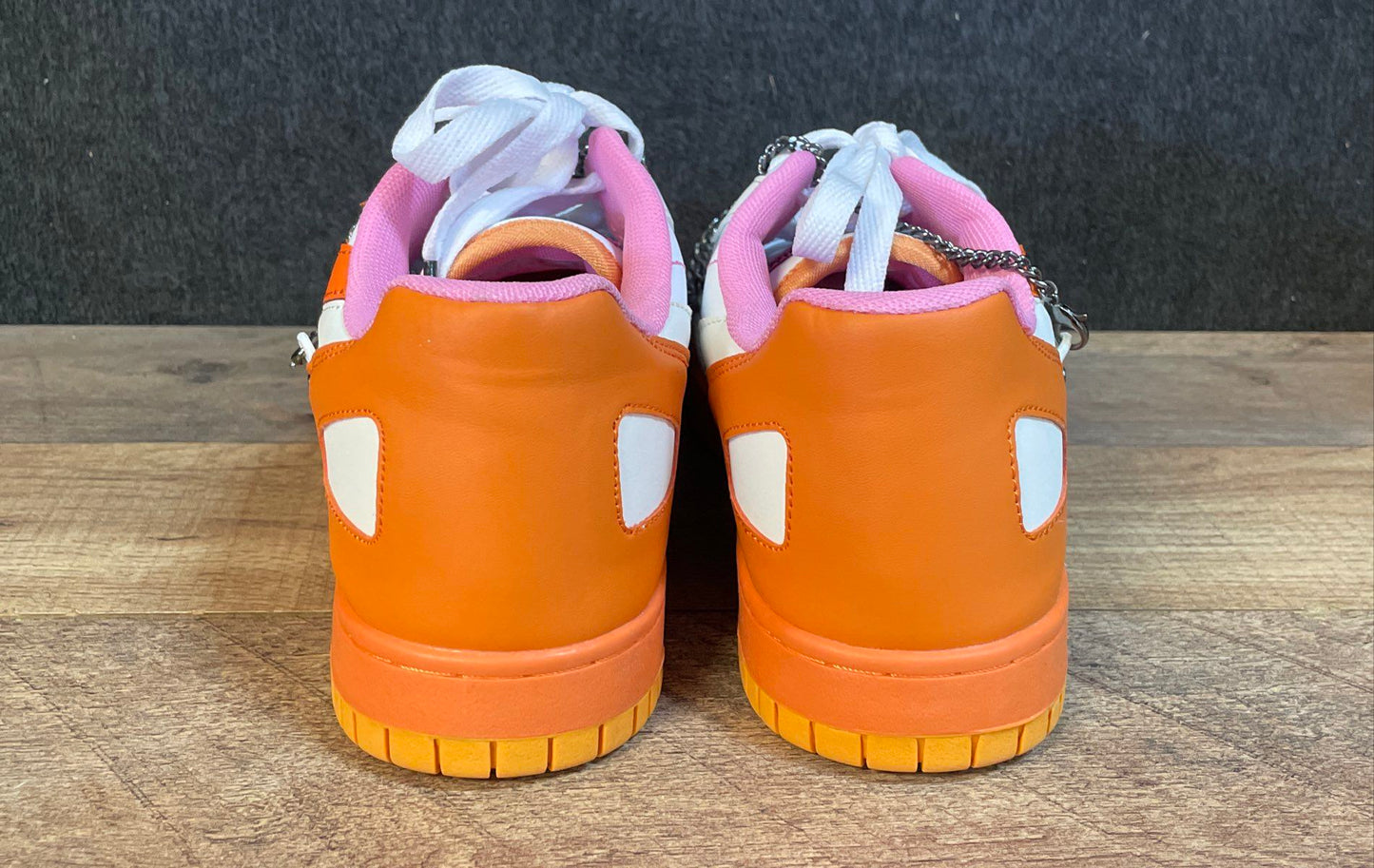 Brand X White Orange Pink Flame Graphic Chain Lifestyle Sneakers Size 8