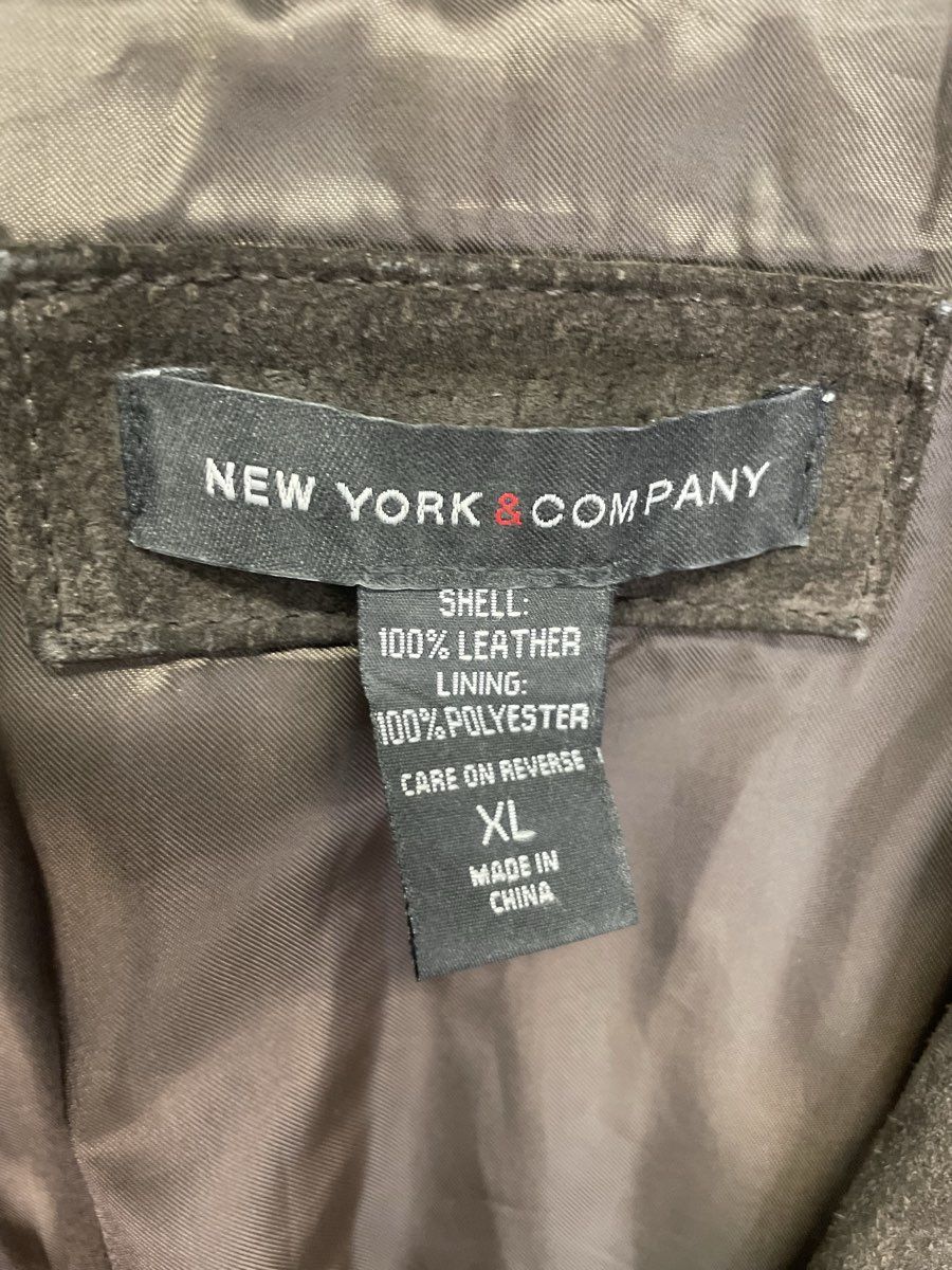New York & Company Women's Brown Suede Leather 4-Button Car Coat Jacket Sz XL