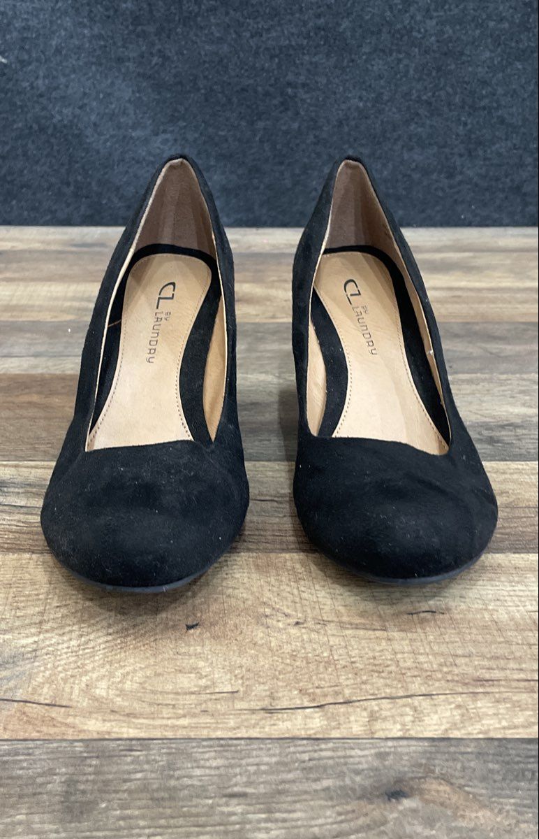 CL By Laundry Black Faux Suede Wedge Pump Heels Women's Size 8M