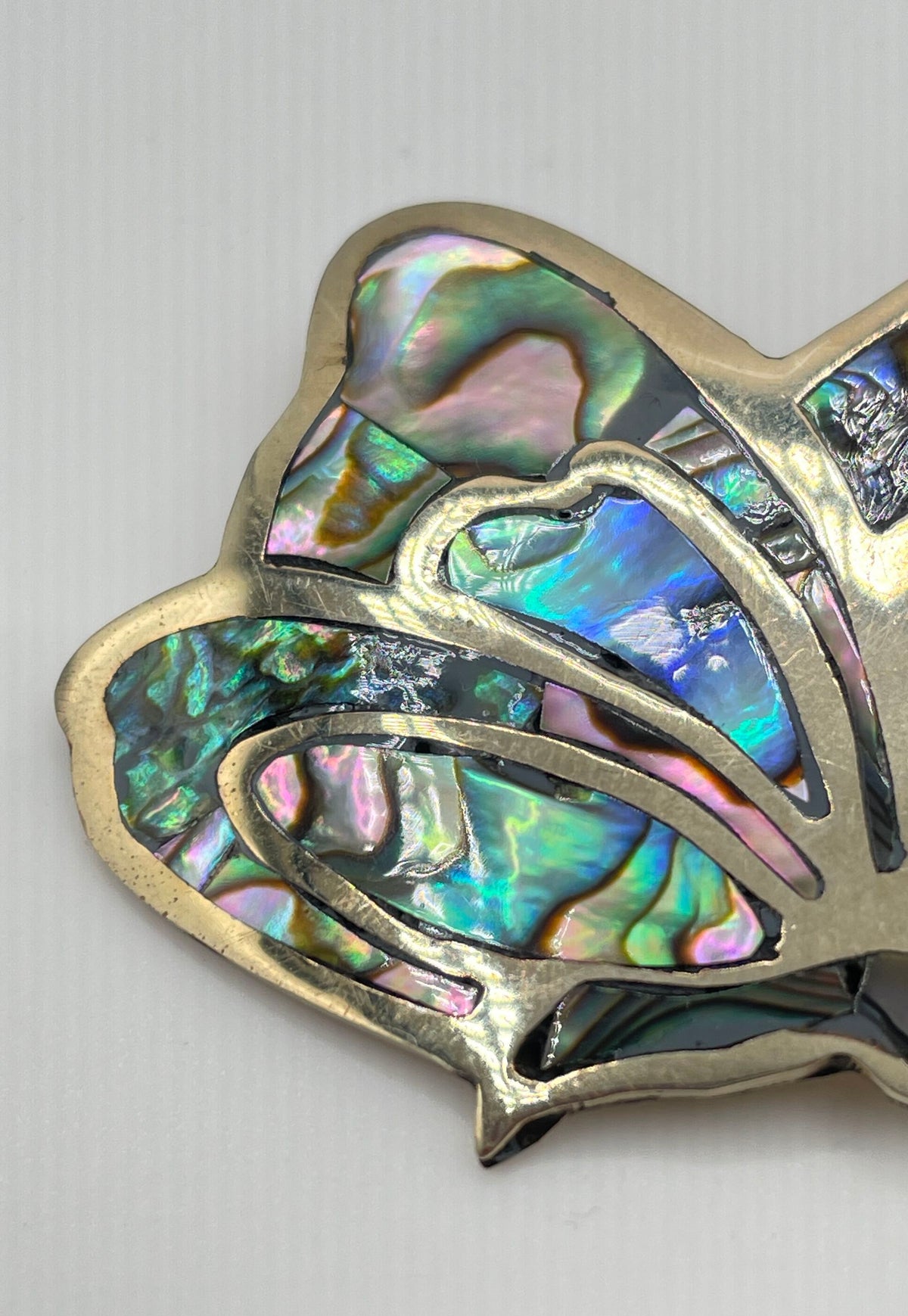 Silver Tone Abalone Inlay Butterfly Brooch Pin Pendant 9.4g *NPM*