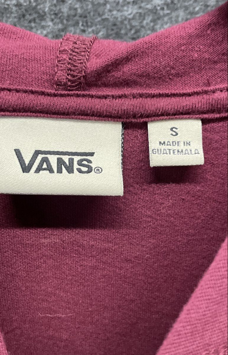 Vans Men's Maroon Red Long Sleeve Hoodie T-Shirt Off The Wall Graphic Sz S