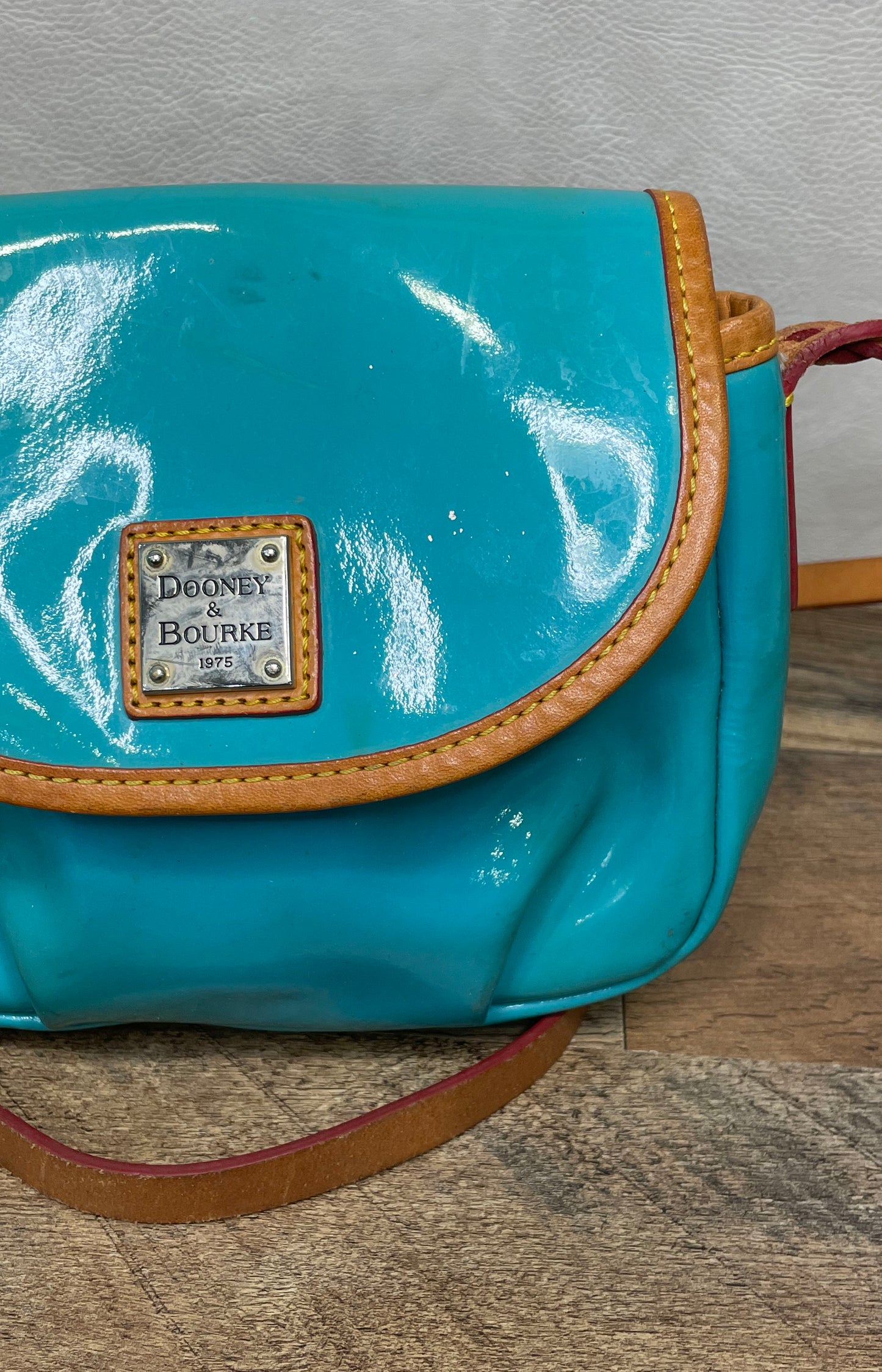 Dooney & Bourke Blue Teal Patent Leather Flap Crossbody Bag Small