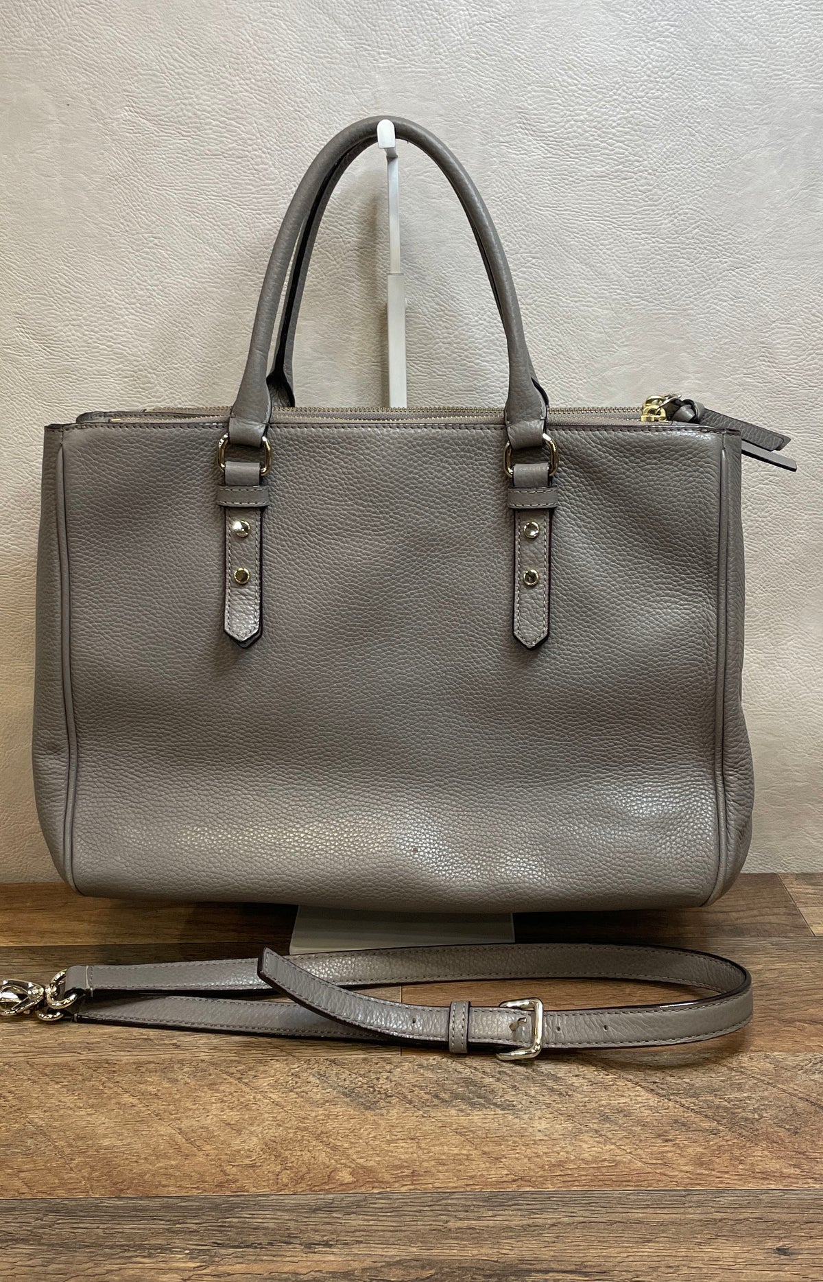 Kate Spade Gray Pebbled Leather Shoulder Bag Satchel Detachable Strap