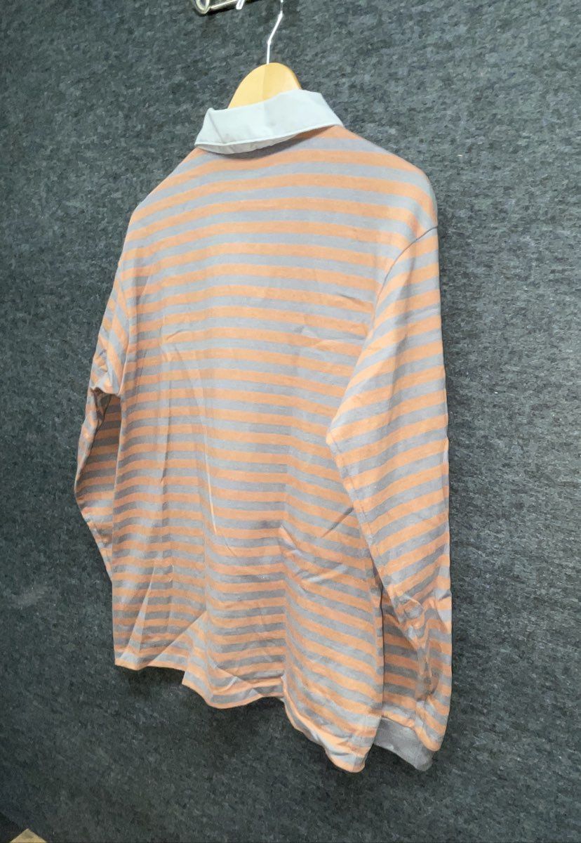 Vintage 90s Bob n Jane Striped Long Sleeve Rugby Shirt Gray Orange Sz M