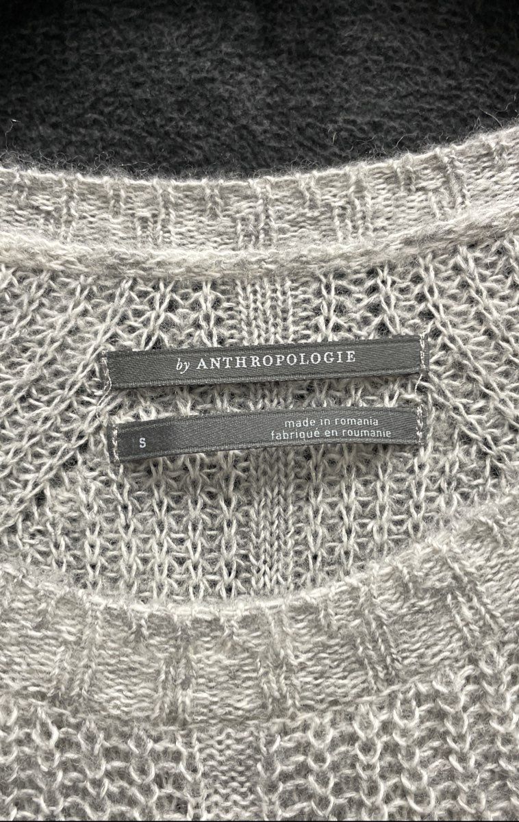Anthropologie Women's Gray Open Knit Wool Blend Leaf Motif Sweater Sz S