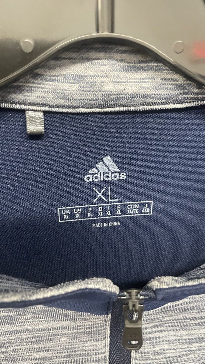 Adidas Men's 1/4 Zip Pullover Navy Blue Heather Gray Performance Fleece Sz XL