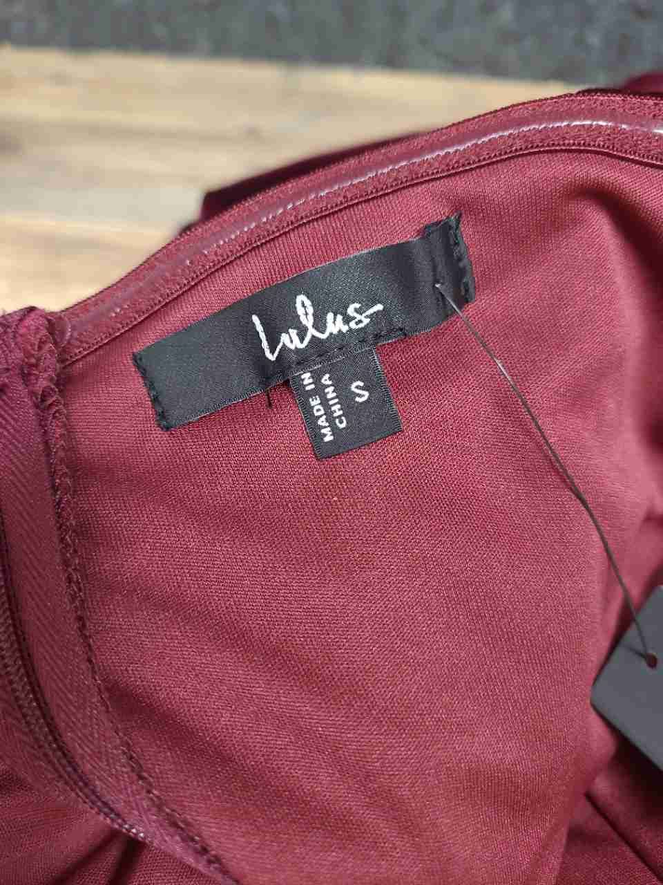 Lulus Women's Burgundy Velvet Strapless Corset Drape Slit Midi Dress NWT Sz S