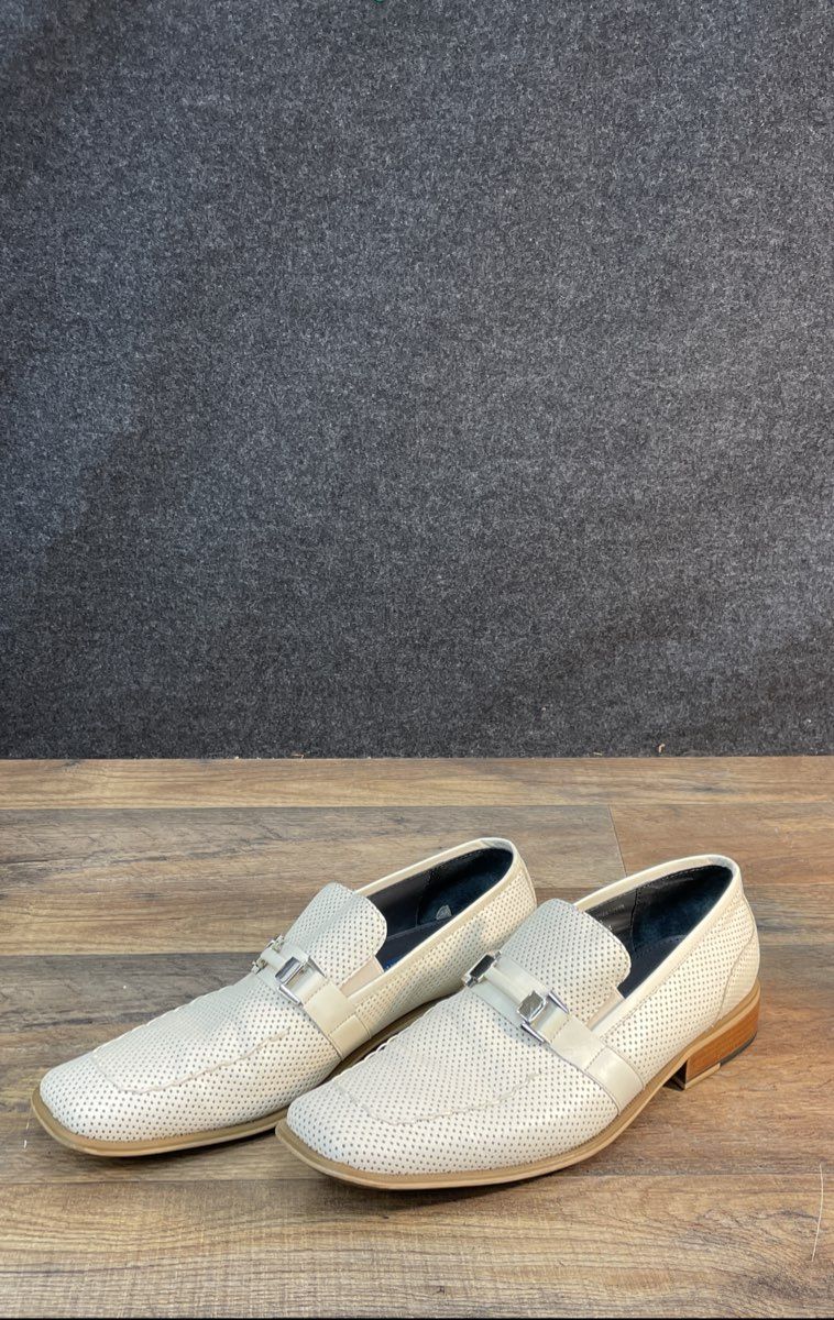 Giorgio Brutini Men's Cream Perforated Bit Loafers Square Toe Slip-On Size 10