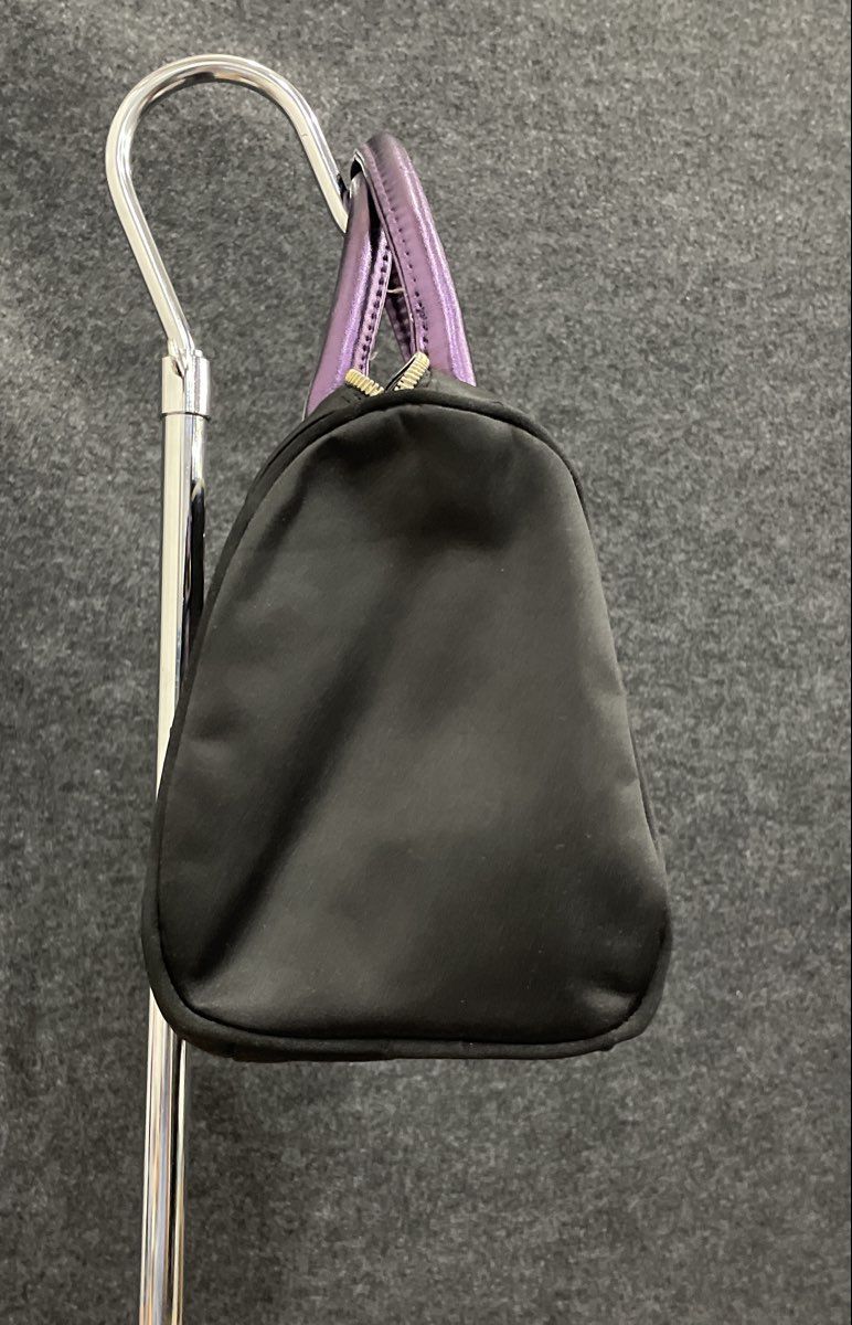Victoria's Secret Black Purple Glitter Metallic Trim Fabric Satchel Handbag