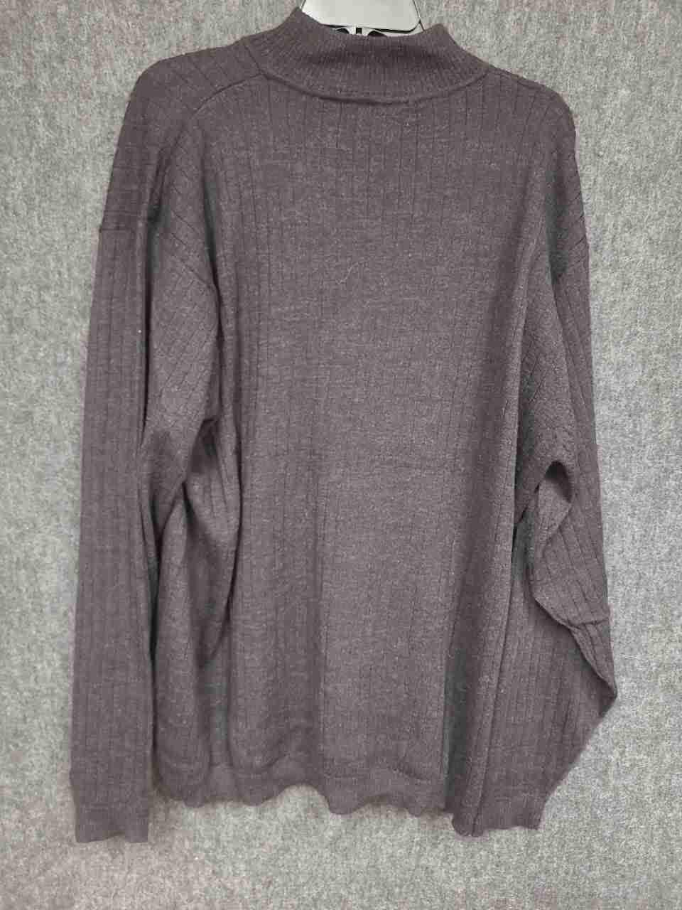 Vintage Y2K Eddie Bauer Men's Gray 100% Wool Ribbed Mock Neck Sweater Sz XL Tall