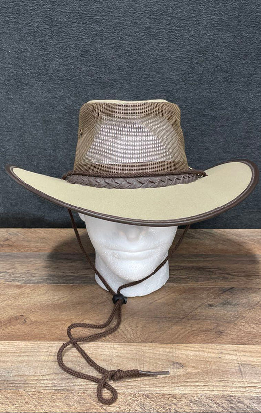 B.C. Hats Men's Tan Canvas Mesh Breezer Australian Outback Bush Hat Size S