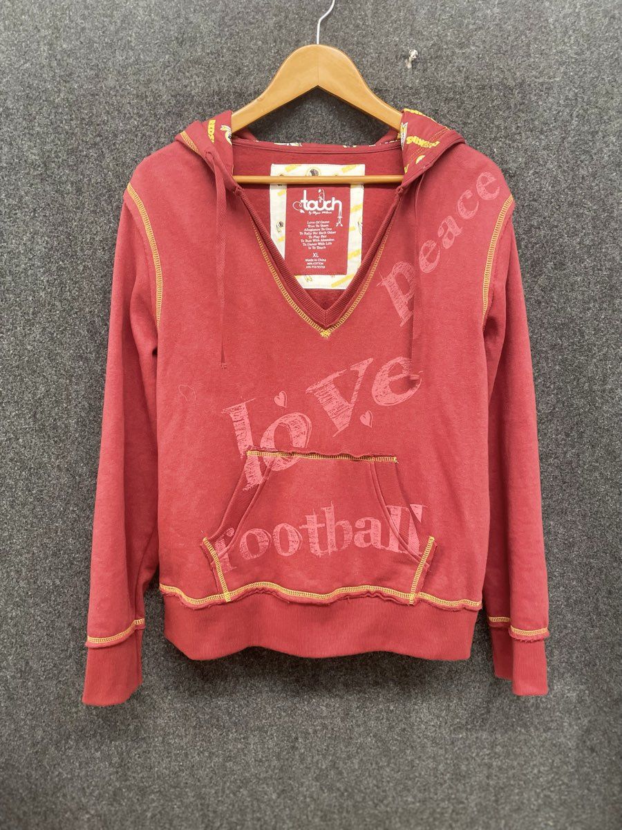 Touch by Alyssa Milano Women's Redskins V-Neck Hoodie Burgundy Graphics Sz XL