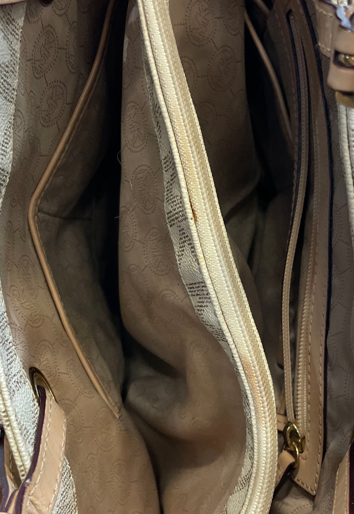 Michael Kors White Signature Jet Set Tote Bag Leather Trim Gold Hardware