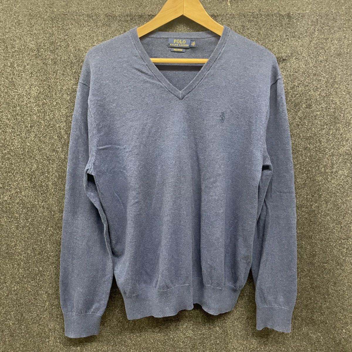 Polo Ralph Lauren Men's Blue V-Neck Pima Cotton Long Sleeve Sweater Sz Large