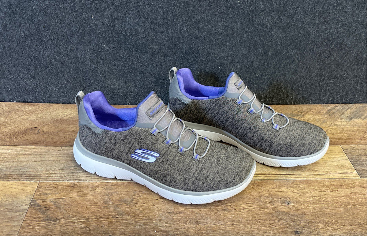 Skechers Dynamight Breakthrough Charcoal Purple Slip On Sneakers Women's Size 7