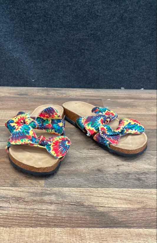 Mata Multi-Color Tie Dye Double Bow Slide Sandals Women's Size 10