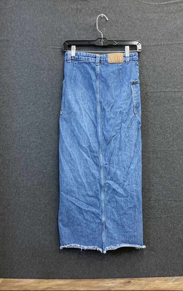 Vero Moda Women's Blue High Waist Denim Maxi Skirt Patch Pockets Frayed Hem XS